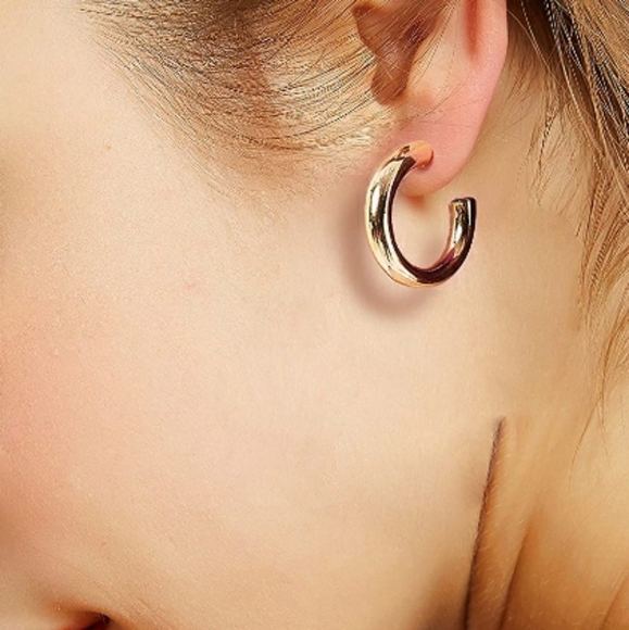 Thick Chunky Open Hoops Earrings, 14K Rose Gold - Picture 5 of 7